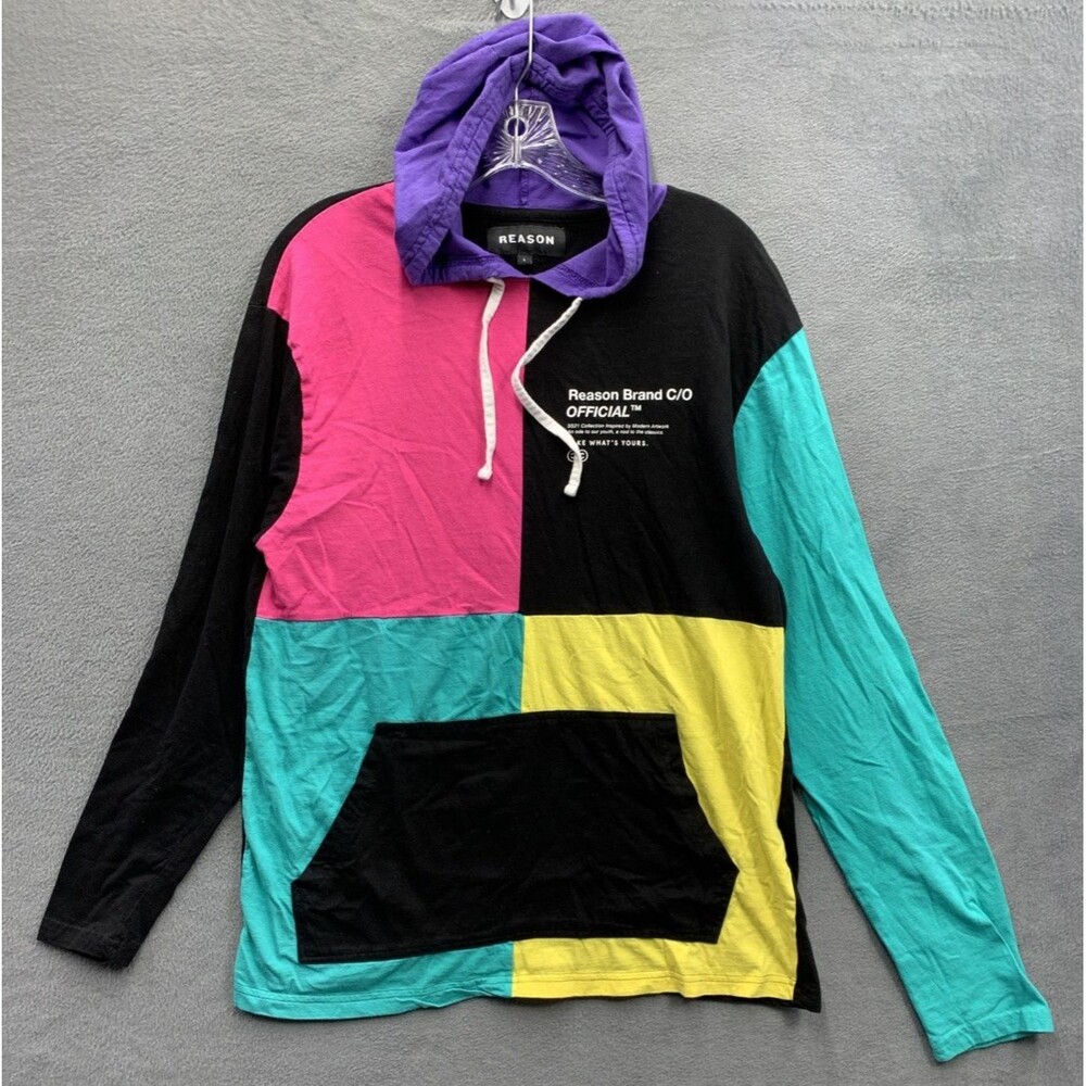 Reason Brand Official Pullover Lightweight Hoodie Shirt Men Color Block Large